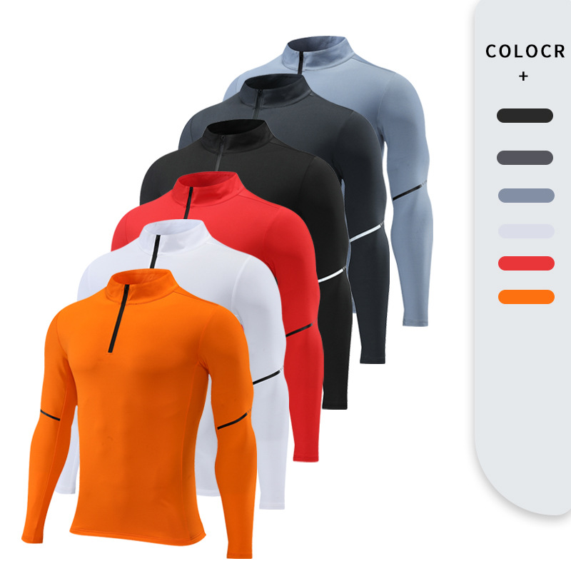 New arrival High quality fitness long sleeve half zipper Men's sports running Gym T-shirt soccer outfit uniform Custom Logo